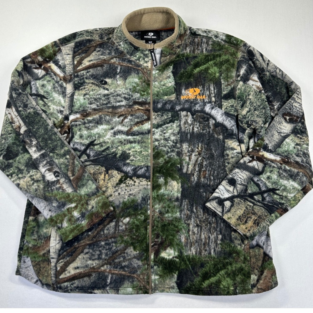 Mossy Oak Full Zip Fleece Jacket 2XL Green Camo Hunting Outdoor Gorpcore Utility